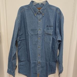 NWT Vintage Gear For Sports Blue Casual Button Down Embroidered Workshirt